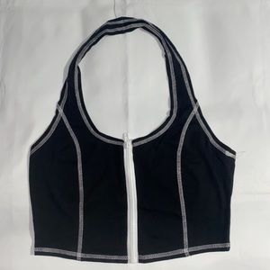 RedBerry Zippered Inside Out Seam Halter Crop Top